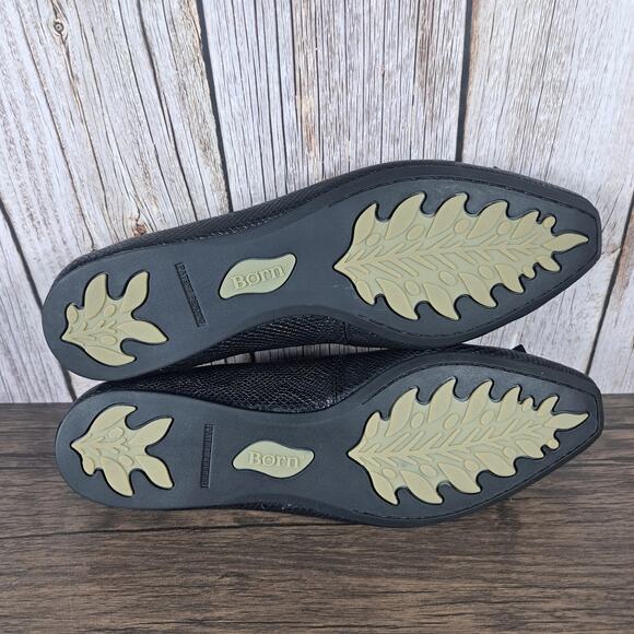 Born Carri Womens 6.5 W Ballet Flats Embossed Leather Snake Pattern Black w/Bow - Picture 8 of 9